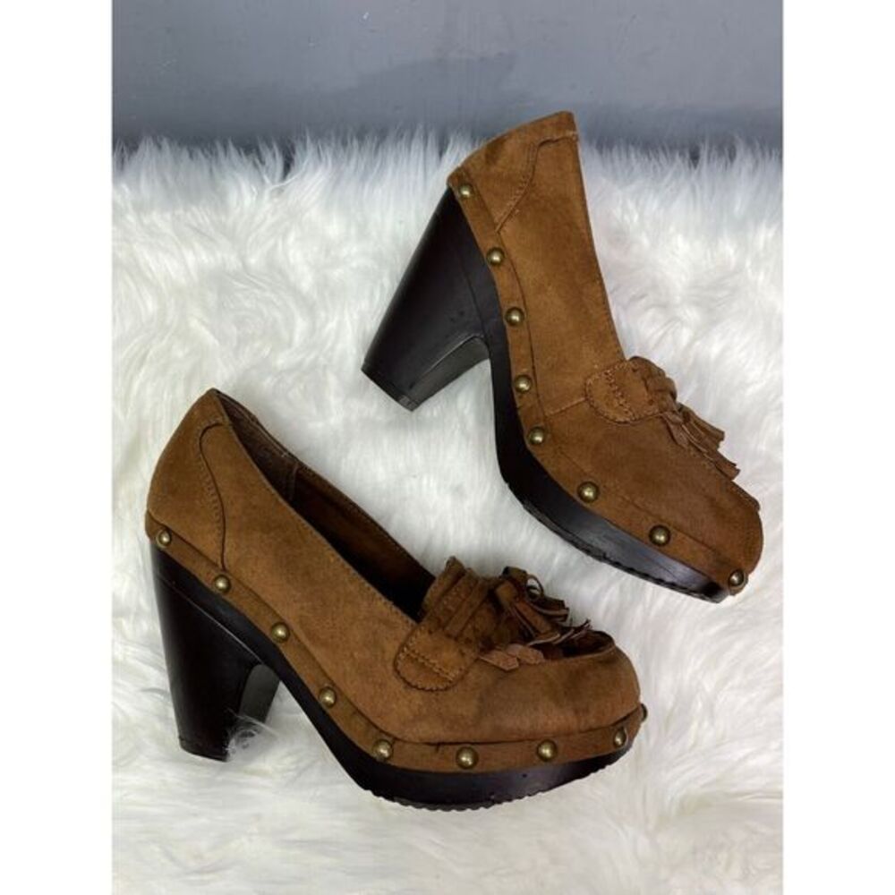UnionBay brown‎ leather "Nicolette" studded chunky heel Y2K Womens Size 6.5
